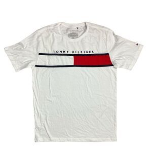 Tommy Hilfiger T Shirt Mens XL White Spell Out Classic Team USA Flag Americana